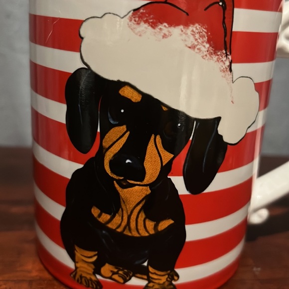 DACHSHUND with Santa hat Spectrum Designz Coffee Mug Red/White Stripes - Picture 4 of 11